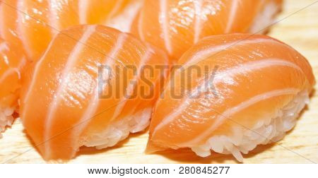 Panorama Banner Of Traditional Japanese Dishes With Uramaki Sushi, Gomoku Yakisoba, Tempura Shrimp A