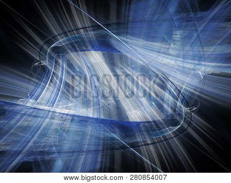 Abstract blue background element on black. Fractal graphics. Composition of glowing lines and mption blur traces. Movement and innovation concept.