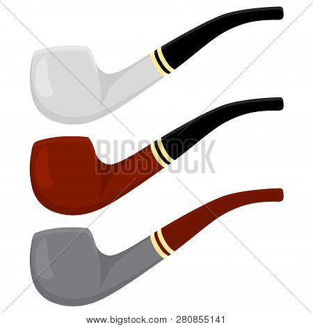 Illustration On Theme Big Colored Set Different Types Smoke Pipes Different Size For Tobacco. Pipe P