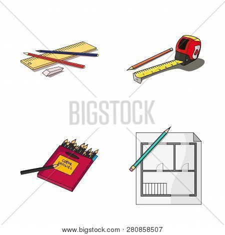 Vector Design Of Pencil And Sharpen Logo. Collection Of Pencil And Color Vector Icon For Stock.