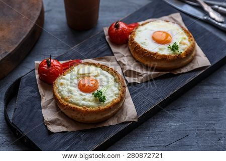 Breakfast With Baked Cheese And Egg Yolk Filled Buns