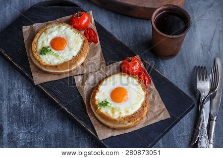 Buns With Melted Cheese And Yolks, Dark Photo