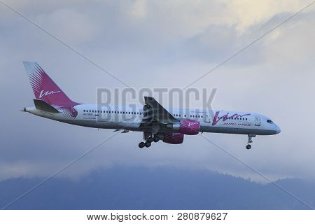 Airplane Boeing 757-230 Vim Airlines Landing In Tenerife Aiport