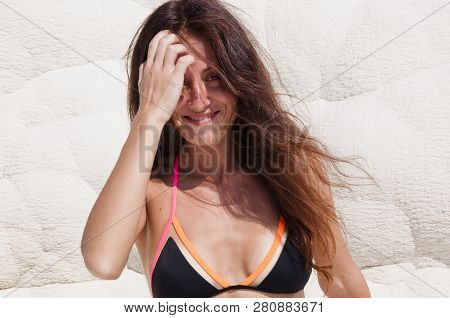 Fresh And Beautiful. Sexy Woman With Fit Suntan Body. Cotton Castle In Southwestern Turkey. Summer V