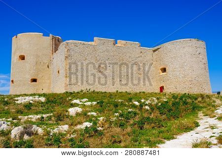 Chateau Dif, Famous France Prison On Island In The Bay Of Marseille, Back View. Castle If.