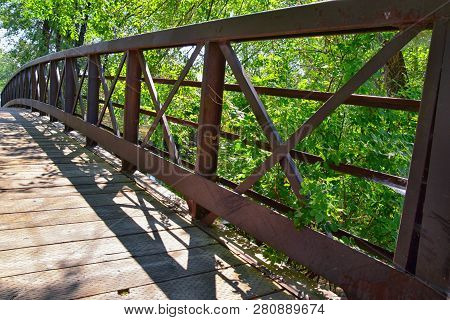 Views Of Jordan River Trail Pedestrian And Train Track Bridge With Surrounding Trees, Russian Olive,