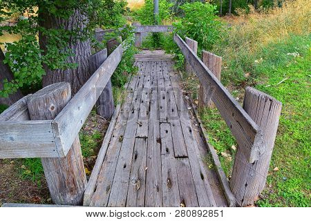 Views Of Jordan River Trail Pedestrian And Train Track Bridge With Surrounding Trees, Russian Olive,