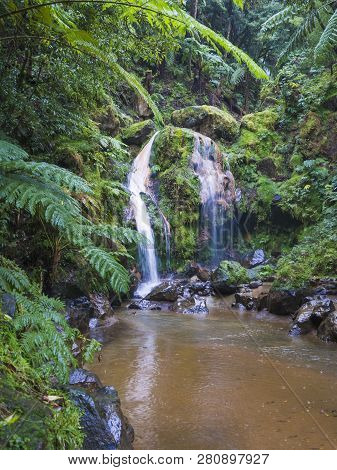 Natural Spa With Waterfall And Hot Thermal Pool In Caldeira Velha, San Miguel, Azores Islands