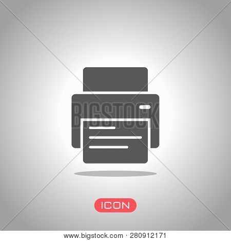 Printer And Paper. Icon Under Spotlight. Gray Background