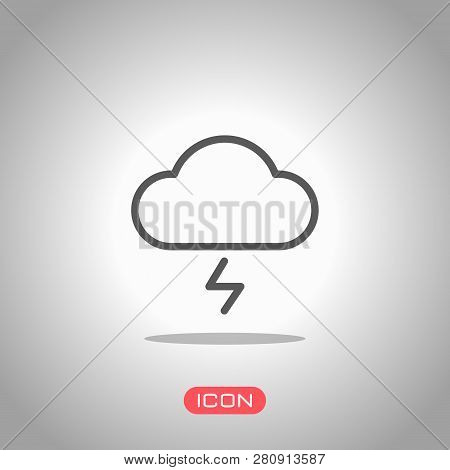 Cloud And Lightning. Simple Outline Icon. Linear Symbol With Thin Outline. Icon Under Spotlight. Gra