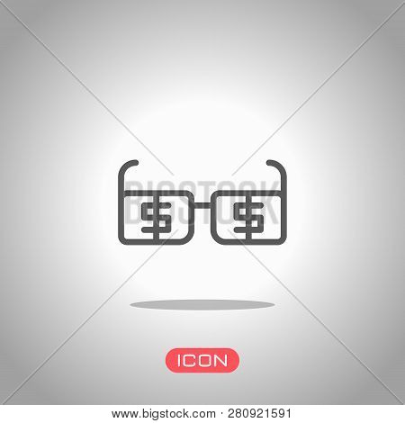 Money Glasses With Dollas Sign. Finance Icon. Icon Under Spotlight. Gray Background