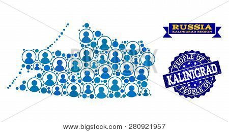 People Collage Of Blue Population Map Of Kalid Region And Unclean Seal Stamp. Vector Imprint With Un