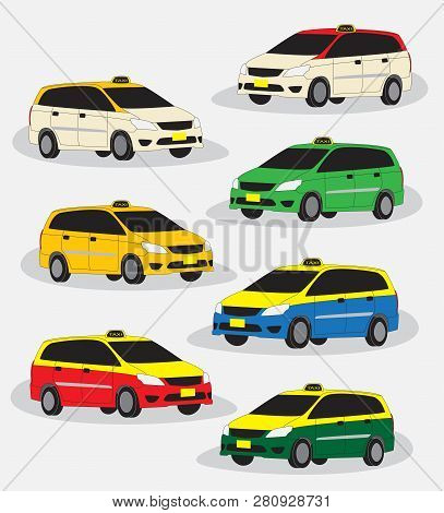 Set Of Mpv  Taxi Car Vector And Illustration
