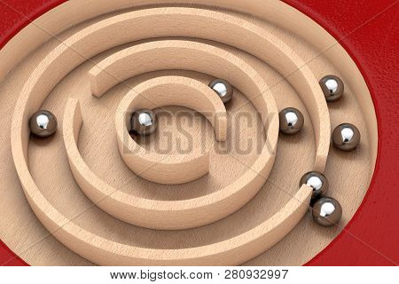 Red Wooden Education Labyrinth Maze Toy Game For Children Memory Advance Learning Extreme Closeup. 3