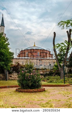 Istanbul, Turkey. Sultanahmed. View Of The Mosque And The Park