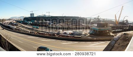 North Vancouver, Bc, Canada - Jan 13, 2019: A View Of The Trainyard And Resource Terminal In North V