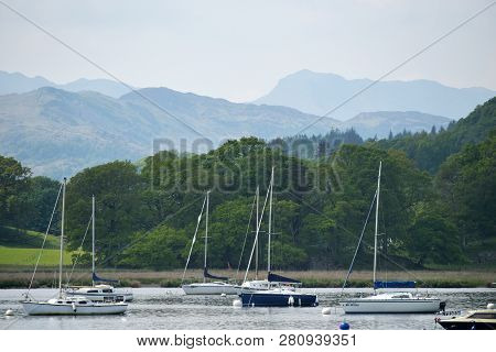 View Over Lake From Waterhead Outside Ambleside On Windermere In The English Lake District