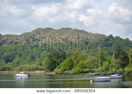 View Over Lake From Waterhead Outside Ambleside On Windermere In The English Lake District