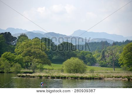View Over Lake From Waterhead Outside Ambleside On Windermere In The English Lake District