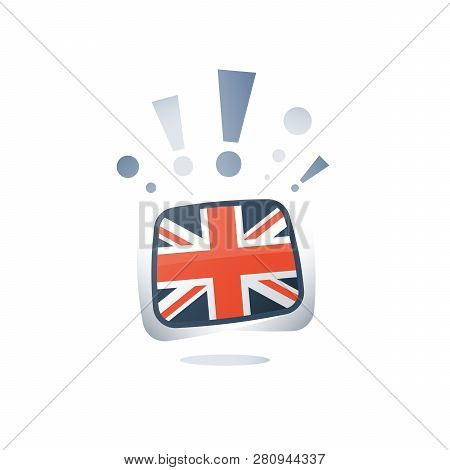 English Language, British Flag, Linguistic Learning, Online Course, Vector Flat Icon