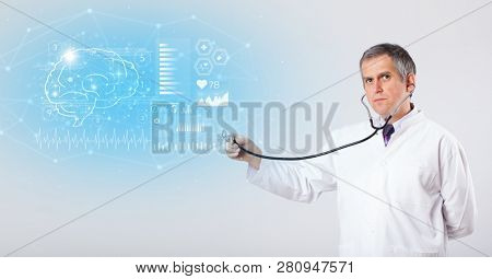 Middle aged neurologist showing the test result 