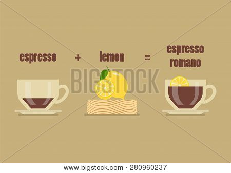 Espresso Romano Coffee Recipe. Vector Illustration Graphic Design