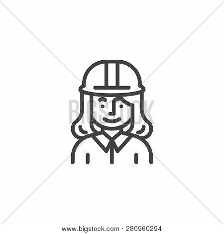 Woman Construction Worker Character Line Icon. Linear Style Sign For Mobile Concept And Web Design. 