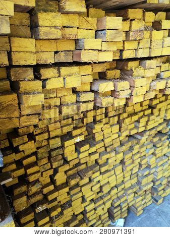 Wood Stack Stacked Together Nature Cut Into Pieces For Decorating Work Or Structer Structure