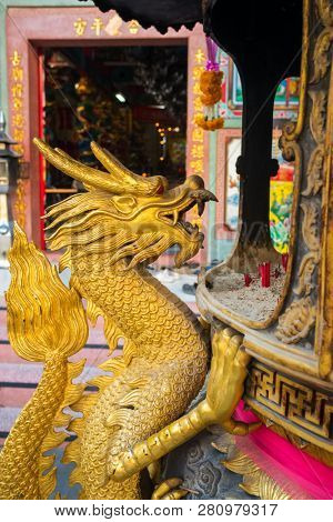 Incense burning in chinese temple. Pung Thao Kong Shrine chinese temple in Chiang Mai, Thailand