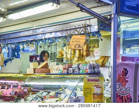 Turin, Italy - December 30, 2018. Provola Silana Cheese For Sale In A Deli Stall Of Madama Cristina 