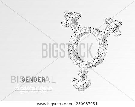 Bisexual Pride, People Symbol. Wireframe Digital 3d Illustration. Low Poly, Man And Two Women Bisexu