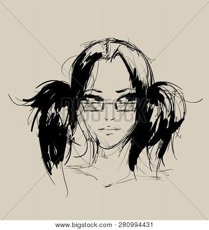 Fashion Girls Face. Woman Face. Hand-drawn Fashion Model.