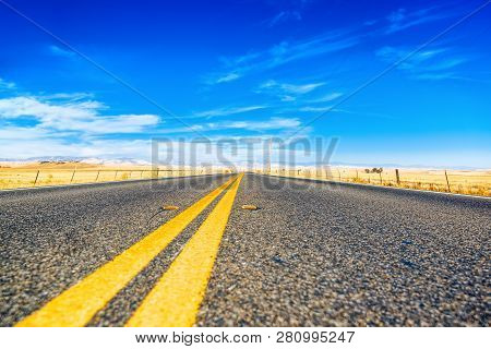 Endless American Asphalt Roads In Arizona State.