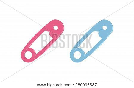 Pink And Blue Safety Pins Vector Illustration Collection For Baby Shower, Craft Or Fix Concept.