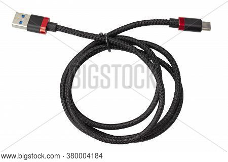 Usb Type C On White Background. File Contains Clipping Path. Phone Charging Cable. Top View.