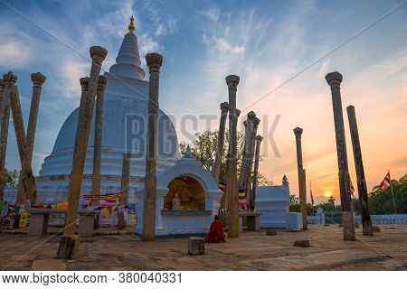 Sunset At The Ancient Thuparama Dagoba. Anuradhapura, Sri Lanka