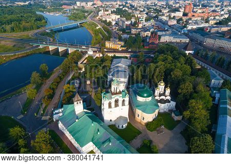 Above The Temples Of The Spaso-preobrazhenskiy Monastery On A Sunny July Morning. Yaroslavl, Russia