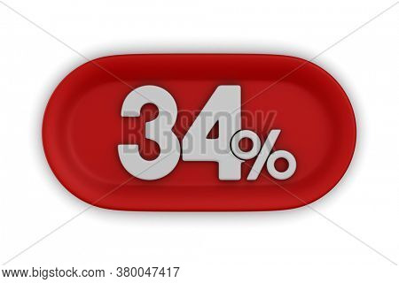 Button with thrity four percent on white background. Isolated 3D illustration