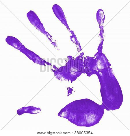 Hand mit lila Farbe drucken