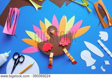 Paper Craft For Kids. Diy Turkey Made For Thanksgiving Day. Create Art For Children