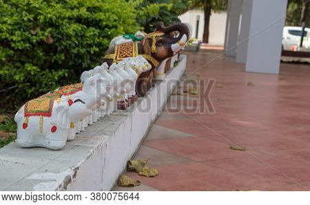 Spinning Isolated White Art Force Elephant Statue