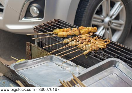 Squid With Wood Plug, Prepared For Barbecued