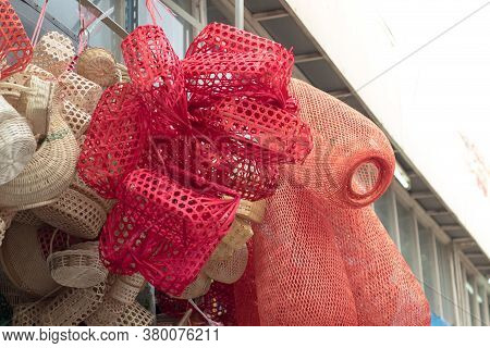 Wicker Basket In The Van Of An Artisan Going To Sell Them On A Craft Market