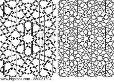 Seamless Geometric Ornament Based On Traditional Islamic Art.set Single Pattern And 2x2 Pattern.wick