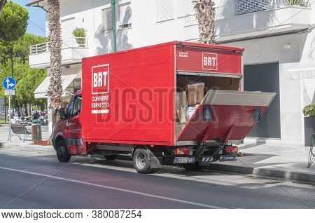 Forte Dei Marmi, Italy - August 4, 2020 - A Brt (bartolini) Express Courier Van Parked In The City D
