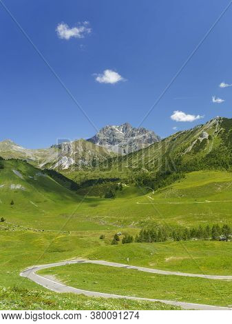 Mountain Landscape Along The Road To Crocedomini Pass, In The Brescia Province, Lombardy, Italy, At 