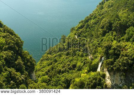 Path Of Ponale, On The Garda Lake, Trentino, Italy, Made From The Old Road From The Ledro Valley