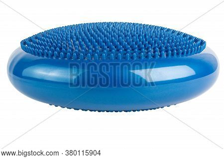 Blue Inflatable Balance Disk Isoleated On White Background, It Is Also Known As A Stability Disc, Wo