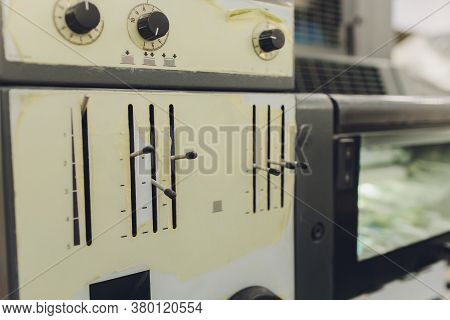 Print Screening Metal Machine. Industrial Printer. Serigraphy Workshop.