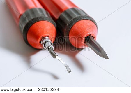 Deburring Tool For Metal, Wood, Aluminum, Copper And Plastic Isolated On White Background.